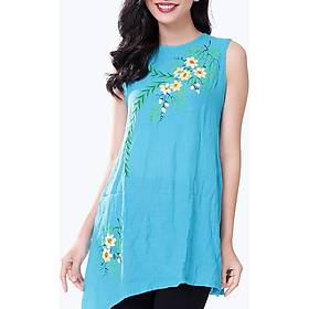 Áo Form Dài Vẽ Sơn Mài Hoa Chùm An Thủy 508 - Xanh Coban