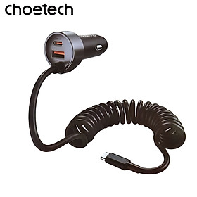 Mua Tẩu sạc Choetech TC0030 nhanh ô tô 65W  tích hợp thêm dây cáp sạc lò xo Type C (Hàng chính hãng)