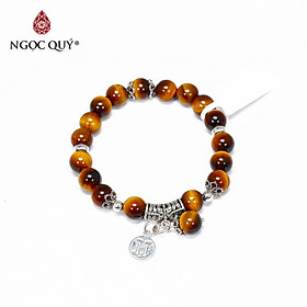 Vòng tay đá đôi mắt hổ vàng nâu charm 12 cung hoàng đạo bạc size phân tử 8mm - Ngọc Quý Gemstones