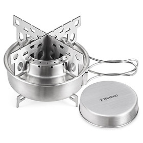 TOMSHOO Camping Alcohol Stove with Cross Stand and Lid Portable Outdoor Stainless Steel Alcohol Stove with Foldable Handles for Camping Hiking Backpacking Picnic Survival