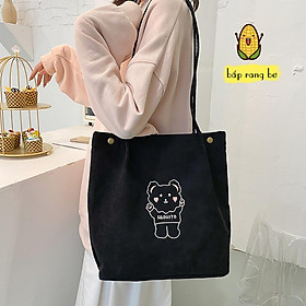 Túi Vải Nhung Đeo Vai Hình Gấu Ba Màu So Cutie Túi Tote Họa Tiết Gấu Đáng Yêu