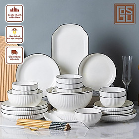 Mua Bộ Bát Đĩa Sứ Gosu Cao Cấp Trắng Viền Đen