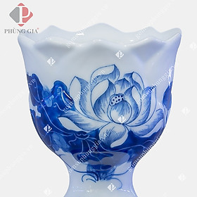 Mua Ly phật thủ họa tiết Hoa Sen men Lam Trắng NỔI