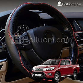 Bọc Vô Lăng ô tô cho TOYOTA HILUX Da Thật Cao Cấp - Màu Đen Chỉ Đỏ