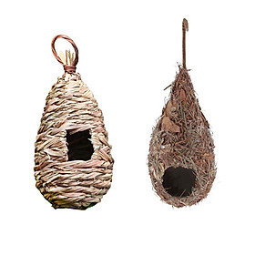 2-pack Grass Hanging Birdhouse Straw Bird Nest Natural Cave  Shape