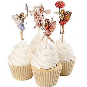48pcs Flower Fairy Pixie Cupcake Picks Cake Topper Bridal Shower Party Decor