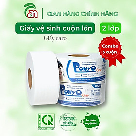 Combo 5 cuộn lớn giấy vệ sinh đa năng họa tiết caro/trơn PONYO JB700 2 lớp 700g