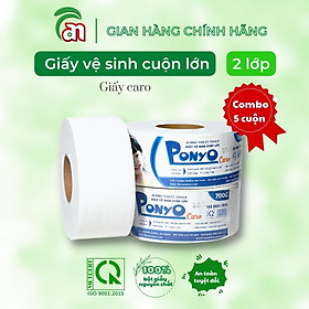 Combo 5 lốc Giấy vệ sinh cuộn lớn siêu mịn PONYO JB700 2 lớp chất lượng cao hoạ tiết caro/trơn 700g -Thiên An Nam paper