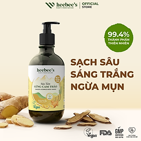 Sữa Tắm Gừng Cam Thảo Heebee's Không Sulfates, Silicone, Sạch Sâu, Dưỡng Sáng, Mềm Mịn Da, An Toàn, Lành Tính Cho Da Nhạy Cảm 300/500ml