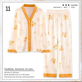 Bộ Ngủ Dài Tay Pyjama Cổ Chữ V 2 Túi Chất Cotton Hàng Đẹp Form Chuẩn Bộ Sau Sinh Chất Đẹp