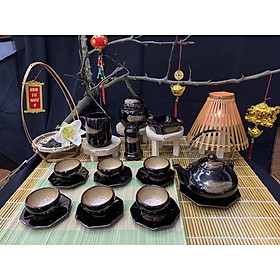 Mua Bộ ấm chén dáng chuông men hỏa biến - Gốm Bát Tràng - Làng Gốm