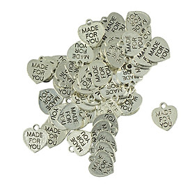50 Pieces Vintage Tibetan Silver Heart MADE FOR YOU Pendant Connector DIY Findings Jewelry Making Crafts