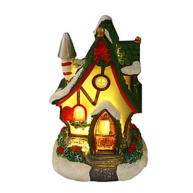 Christmas Scene Lighted House Miniature Ornament Resin Figurine Mini Tabletop Models for Bedroom, Living Room Multifunctional