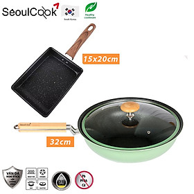 Bộ 2 chảo đáy từ S5, chảo sâu lòng 32cm + chảo vuông 15x20cm Induction Seoulcook Hàn Quốc, dùng được tất cả các loại bếp