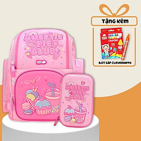 Combo Ba Lô Fancy + Bóp Viết Sweetie Pie Club Clever Hippo - Tiểu Học (Tặng Kèm Hộp 16 Bút Sáp Màu Colorful)