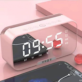 Loa Bluetooth không dây RYRA với FM Radio Mini Portable Gương báo thức âm thanh Cài đặt đồng hồ báo thức kép cho tất cả các màu điện thoại: màu hồng