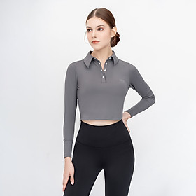 Áo Tập Yoga Gym Hibi Sports CR818 Kiểu Tay dài Cổ Bẻ Bấm Nút, Kèm Mút Ngực