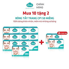 [10 Tặng 2] Bông Tẩy Trang Vuông NIVA Cotton Pads Cao Cấp Cp1 Hộp 50 Miếng Bông Tự Nhiên Mềm Mại An Toàn Với Da Nhạy Cảm