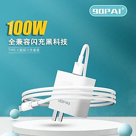 Mua Bộ sạc điện thoại Androild 40W - 100W hiệu 90PAI TB43  công nghệ sạc nhanh Vooc  Q.C3.0  Fast charge cổng TypeC dây cáp dày và dài 1m hỗ trợ lên đến 6A - hàng chính hãng