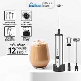 Máy Đánh Bọt Cà Phê Microfoam Mifan MF1501G - 3 Đầu Đa Năng, Thép không gỉ, Đế sạc USB tiện lợi - Hàng Chính Hãng