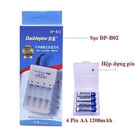 Mua Combo Bộ Sạc Pin + 4 Viên Pin Tiểu AA 1200mAh Doublepow DP-B02 Chuyên Cho Micro Không Dây. Hát 12 Tiếng Liên Tục
