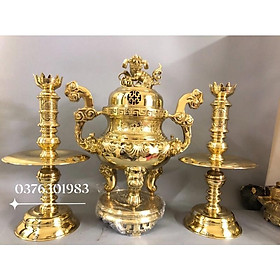 Mua Bộ Đỉnh đồng   Lư đồng bộ tam sự đỉnh nến ( đèn) bằng đồng nguyên chất cao 60cm
