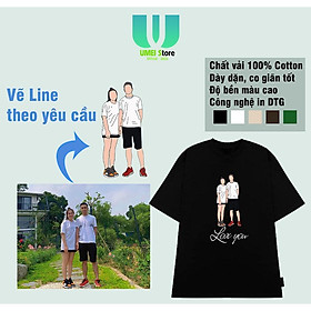 Áo thun Vẽ Line in hình theo yêu cầu cực đáng yêu, áo thun đen form rộng tay lỡ in hình tay lỡ unisex