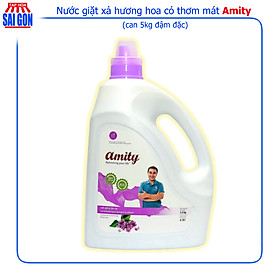 Nước Giặt Xả Amity màu tím hương hoa cỏ thơm mát can 5kg với công nghệ hạt