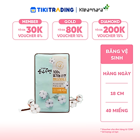 Băng vệ sinh KleanNara Soonsoohanmyeon Organic Cotton Panty Liners (Hàng ngày, Size: 18 cm, 40 miếng/gói)