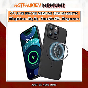 Ốp lưng nhám từ tính N52 siêu mỏng 0.3mm hiệu Memumi Slim Magnetic cho iPhone 16 Pro Max 15 Pro Max 14 Pro Max - màng bảo vệ camera, mặt lưng chống bám bẩn - Hàng nhập khẩu - Màu Đen - iPhone 16 Pro Max