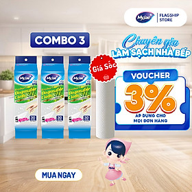 Combo 3 Khăn lau sợi tre MyJae lau chùi tiện lợi, đánh bay dầu mỡ 20cm x 25cm (30 Tờ/Bịch)