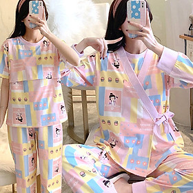 Bộ Bầu Dài Tay Sau Sinh cho con bú Đồ bộ ngủ Kimono bầu đẹp mặc nhà