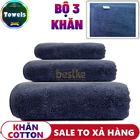 Mua Bộ 3 Khăn tắm  khăn gội  khăn mặt Bestke Cao Cấp 100% Cotton Xuất Khẩu Hàn Quốc  Dark blue color