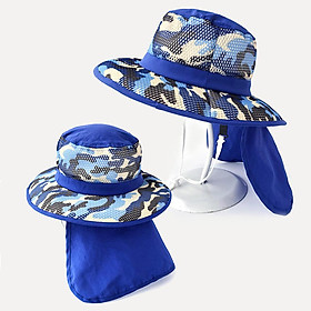 Chống Tia UV Cho Bé Mùa Hè Safari Hat Bé Trai Mũ Trẻ Em Panama Unisex Đi Biển Cho Bé Gái Nón Hoạt Hình Neckflap Nắp cho Bé - blue B
