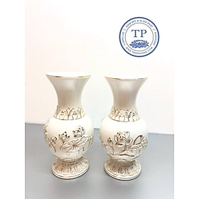 Mua Combo 2 chiếc Lọ Hoa (Bình Bông) Thờ Cúng Gốm Trắng Sen Vàng  Nhiều Kích Cỡ TM12143