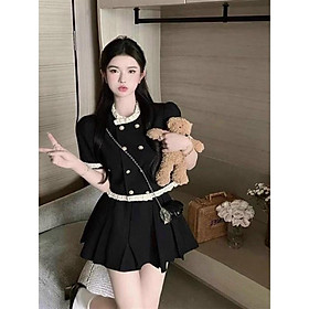 SÉT ÁO PHỐI BÈO VOAN CÀI 8 NÚT KÈM CHÂN VÁY XẾP LY