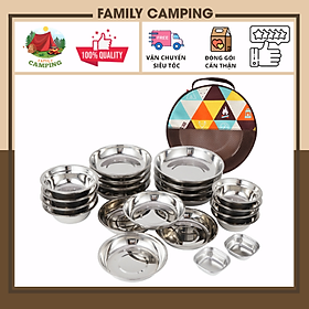 Mua Bộ bát đĩa inox xếp gọn 22 chiếc có túi đựng cắm trại  dã ngoại  du lịch  nhà bếp