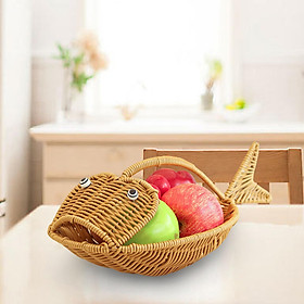 Rattan Vegetable Storage Serving Basket Cute Fish Shape for Camp Living Room