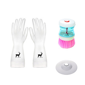 Combo Bộ Sản Phẩm Nhà Bếp : Găng Tay Cao Su Đa Dụng + Dụng Cụ Rửa Chén Tiện Ích Và Nắp Đậy Bồn Rửa