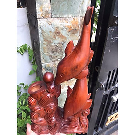 TƯỢNG 2 CÁ HEO PHONG THỦY MAY MẮN ĐỂ BÀN LÀM VIỆC GỖ GÕ MÀU ĐỎ SIZE CAO 36CM NGANG 18CM SÂU 7CM