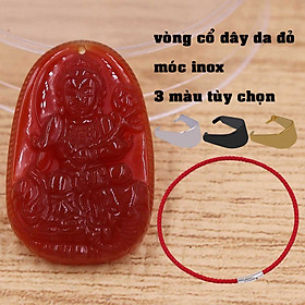 Mặt dây chuyền Phổ hiền bồ tát mã não đỏ 3.6 cm kèm vòng cổ dây da đỏ, Phật bản mệnh, mặt dây chuyền phong thủy