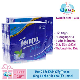 Bộ 2 Lốc Khăn Giấy Cao Cấp Tempo 18 Gói Petit Icy Menthol Apple Wood