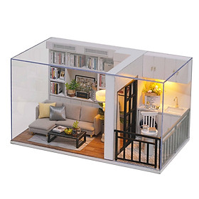 1:32 3D Wooden LED Light Dollhouse Building Modern Cottage Living Room Dustproof Cover Handicraft Puzzles Kits Birthday Toy Gift