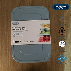 Bộ 3 hộp thực phẩm chữ nhật Hokkaido 750-1500-2500ml-inochi-chất lượng chuẩn Nhật Bản