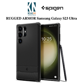Ốp Lưng Spigen Dành Cho Samsung Galaxy S23 Ultra, Spigen Rugged Armor Matte Black - Hàng Chính Hãng