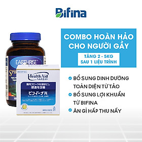 Combo tăng cân: Tảo Mặt Trời Earthrise Spirulina Gold Plus và Men vi sinh Bifina R Nhật bản 60 gói