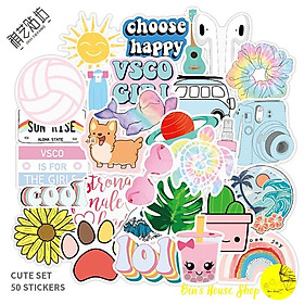 Bộ Sticker - Miến Dán Siêu Kute - Họa Tiết Đủ Loại- Vintage - màu sắc cực cute 2 (bộ 50 miếng)