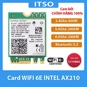 Card WIFI Intel WIFI 6E AX210 sử dụng cho laptop hỗ trợ 3 băng tần tích hợp Bluetooth 5.2 - Hàng nhập khẩu