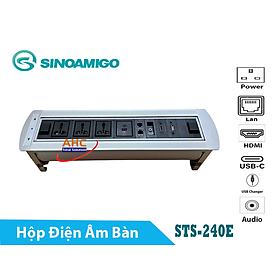 Ổ cắm âm bàn họp, bàn văn phòng Sinoamigo STS-240E, xoay 180 độ, tích hợp đầy đủ ổ cắm cần thiết cho văn phòng