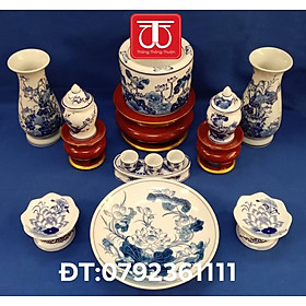 Mua BỘ BÁT HƯƠNG VẼ SEN (ĐK BÁT: 16 18 20) ĐẾ GỖ SƠN SON THẾP VÀNG  ĐẾ CAO 12CM